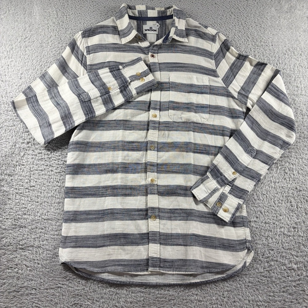 Wrogn Shirt Mens Small Stripe Pattern Slim Fit Breathable Lightweight Button Up